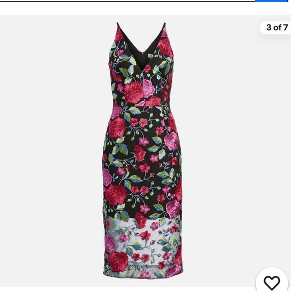 Dress The Population Black Floral Embroidered Lace Aurora Sheer Hem Midi xs - Picture 4 of 6